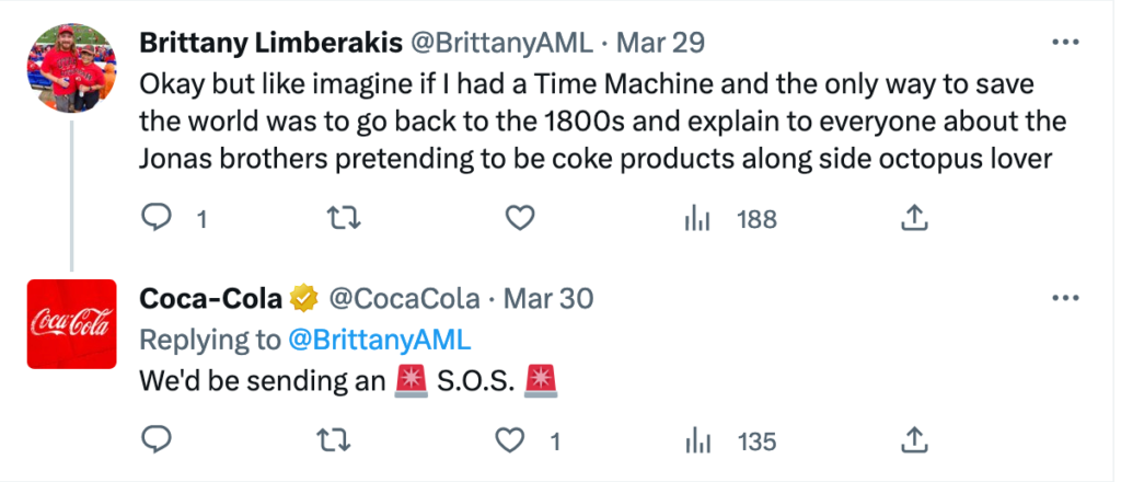 Active social listening from Coca Cola shows that they can have fun and not take themselves too seriously. 