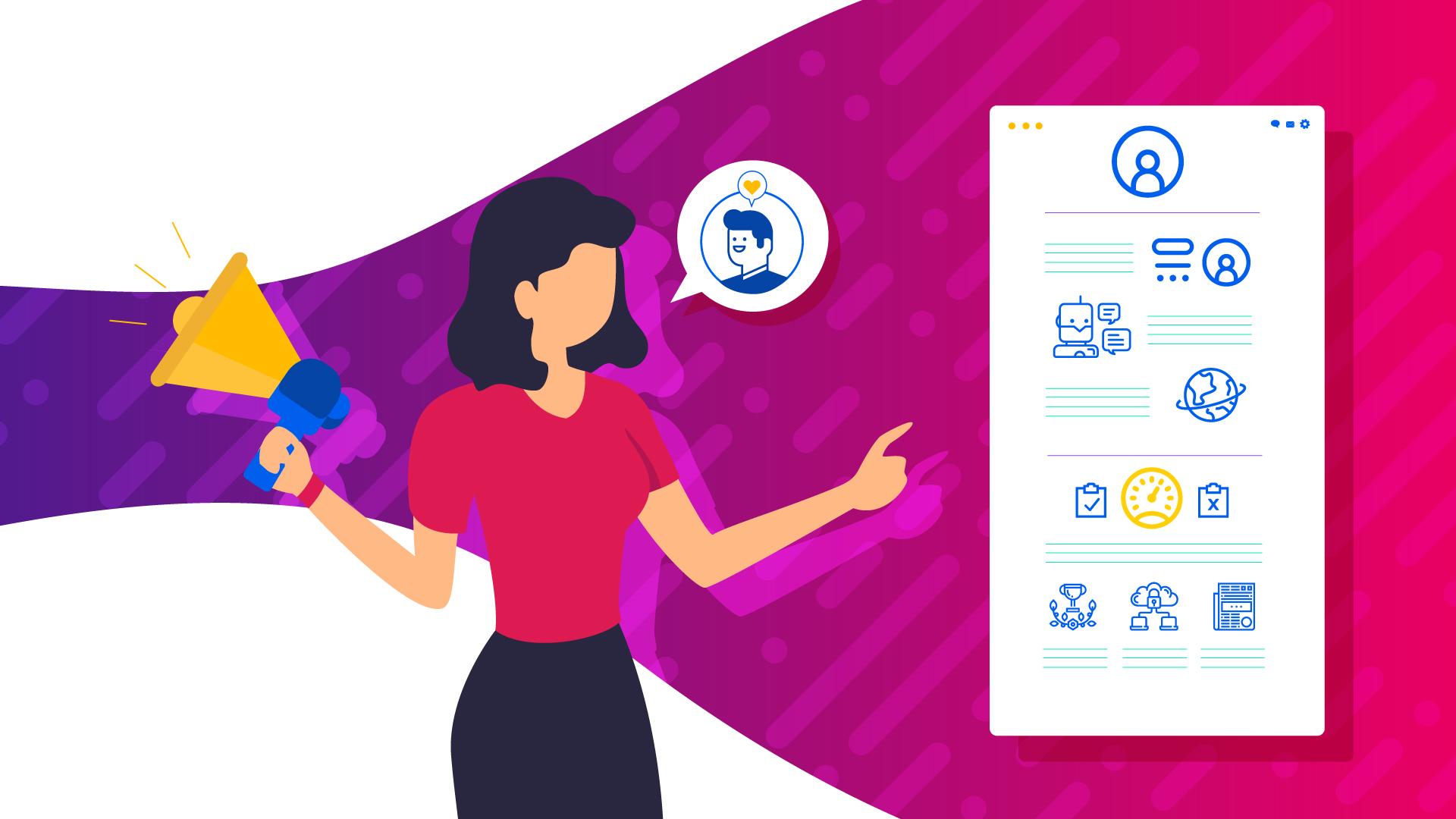 Graphic showing a woman pointing to a screen.
