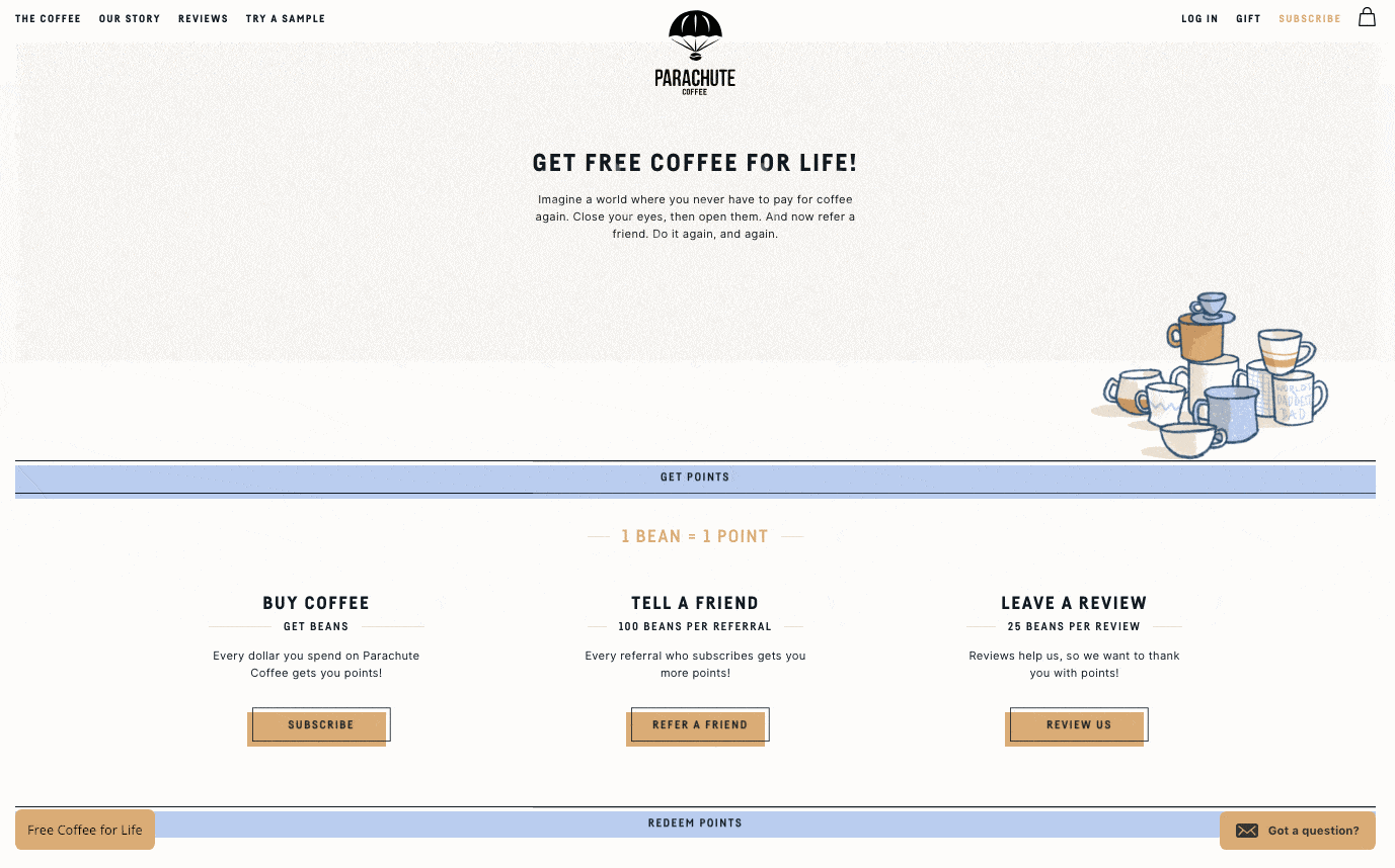 A GIF showing Parachute Coffee's Rewards Page