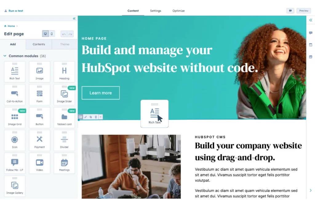 HubSpot Drag & Drop Website Builder