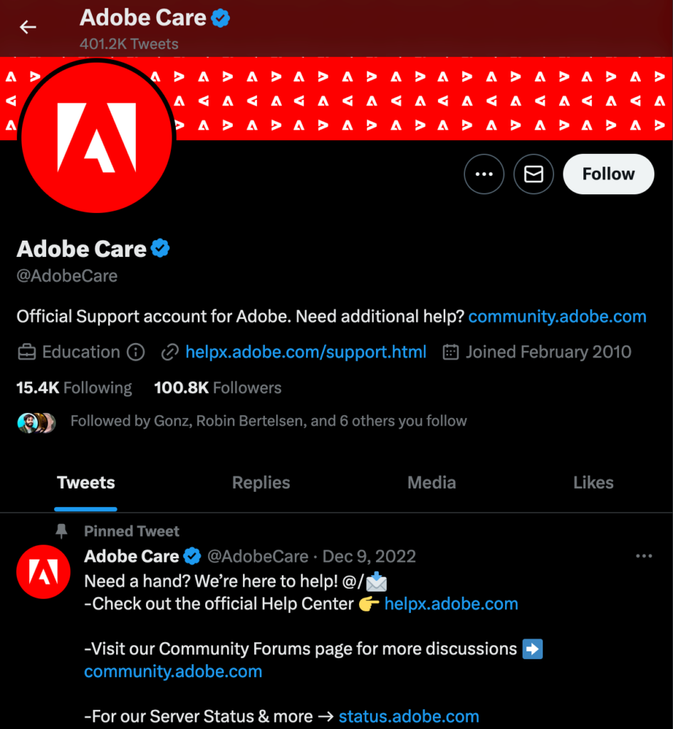 Social media customer service from Adobe - More than 400K replies since 2010. 