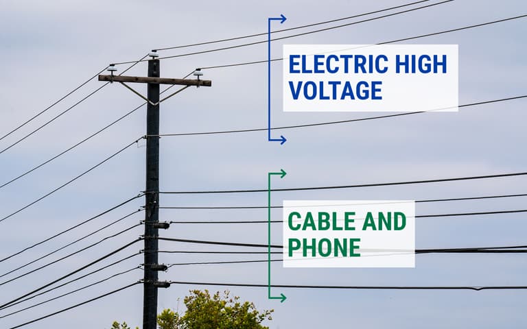 Electric and telephone lines on a utility pole. (via PEC)