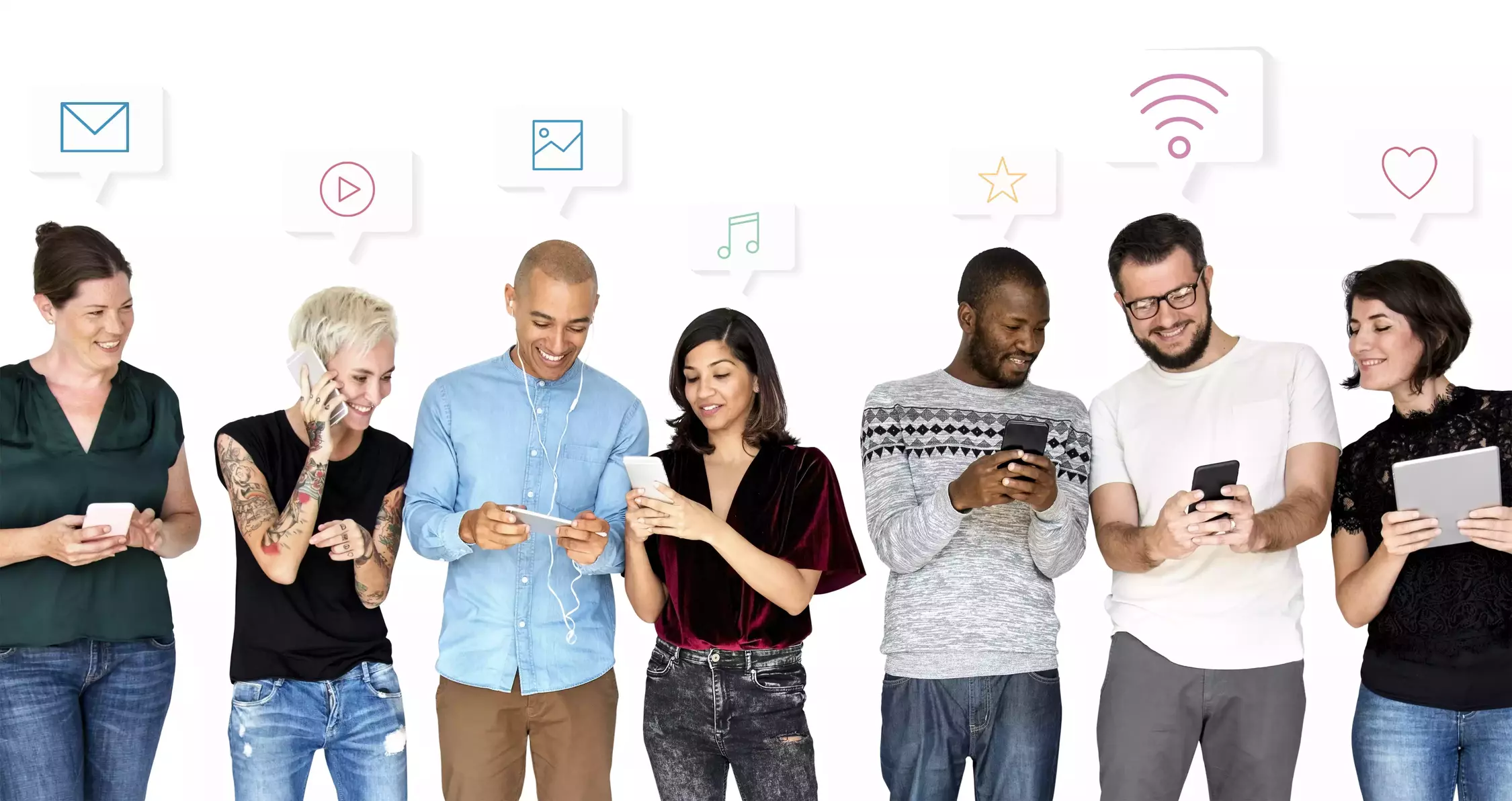Friends connecting through social media platforms - Social Network Engagement Illustration
