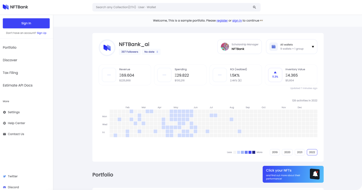 NFTBank.ai - Make NFT portfolio management smart