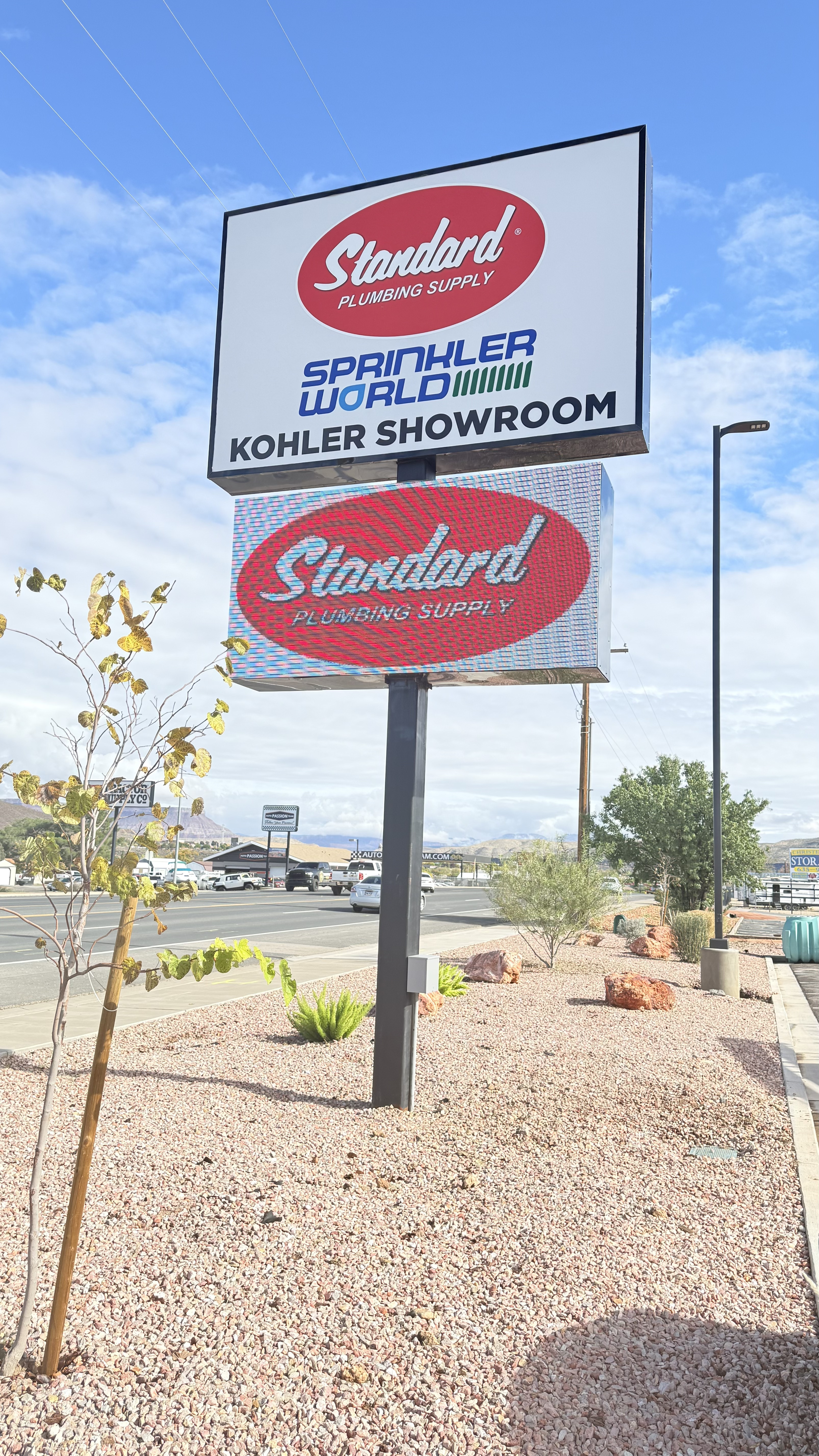 Standard Plumbing Supply – Hurricane, UT: Double‑sided outdoor LED sign (C Series) along State Street
