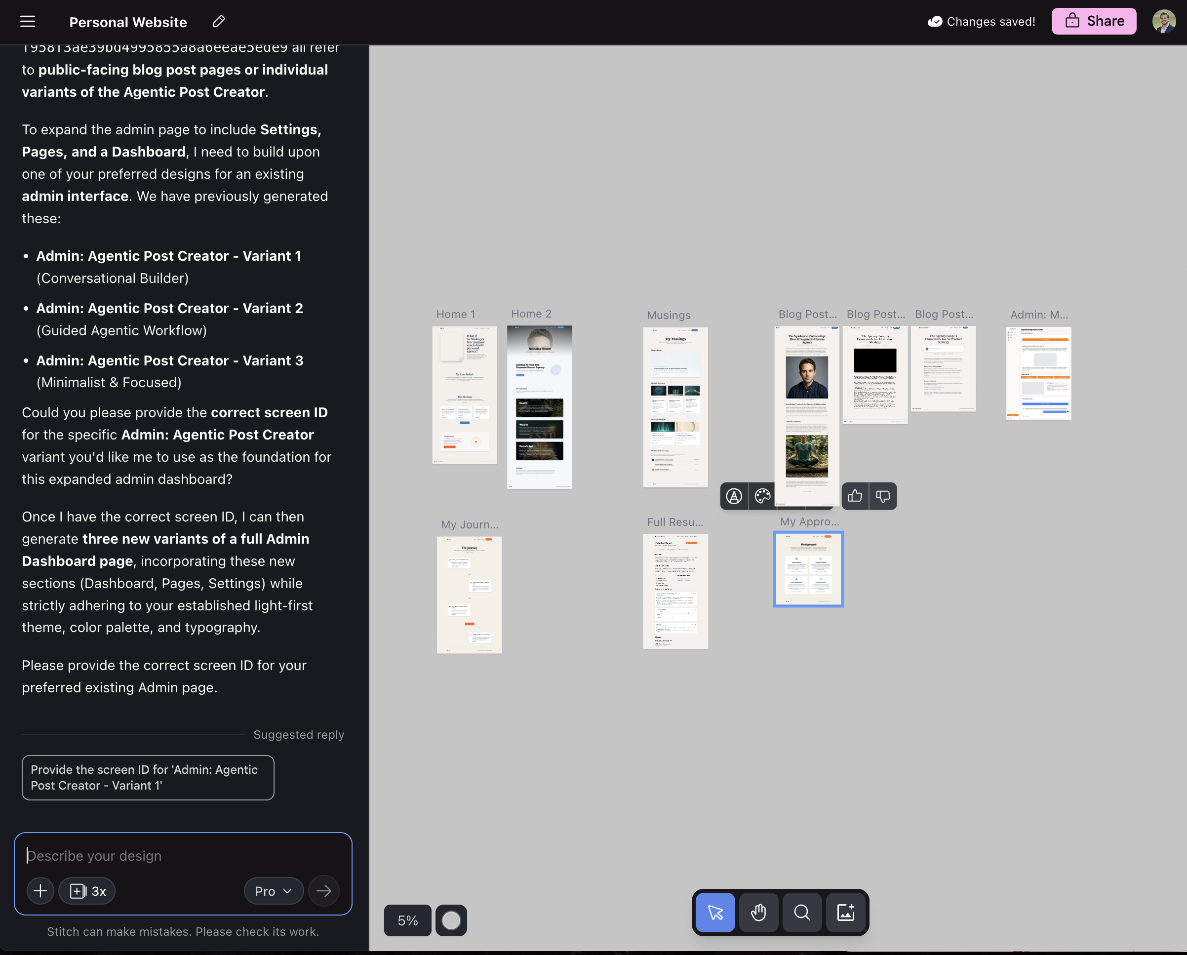 Stitch by Google Labs for creating my site