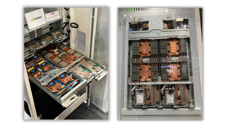 左：水冷内部ラック搭載写真、右：水冷内部写真