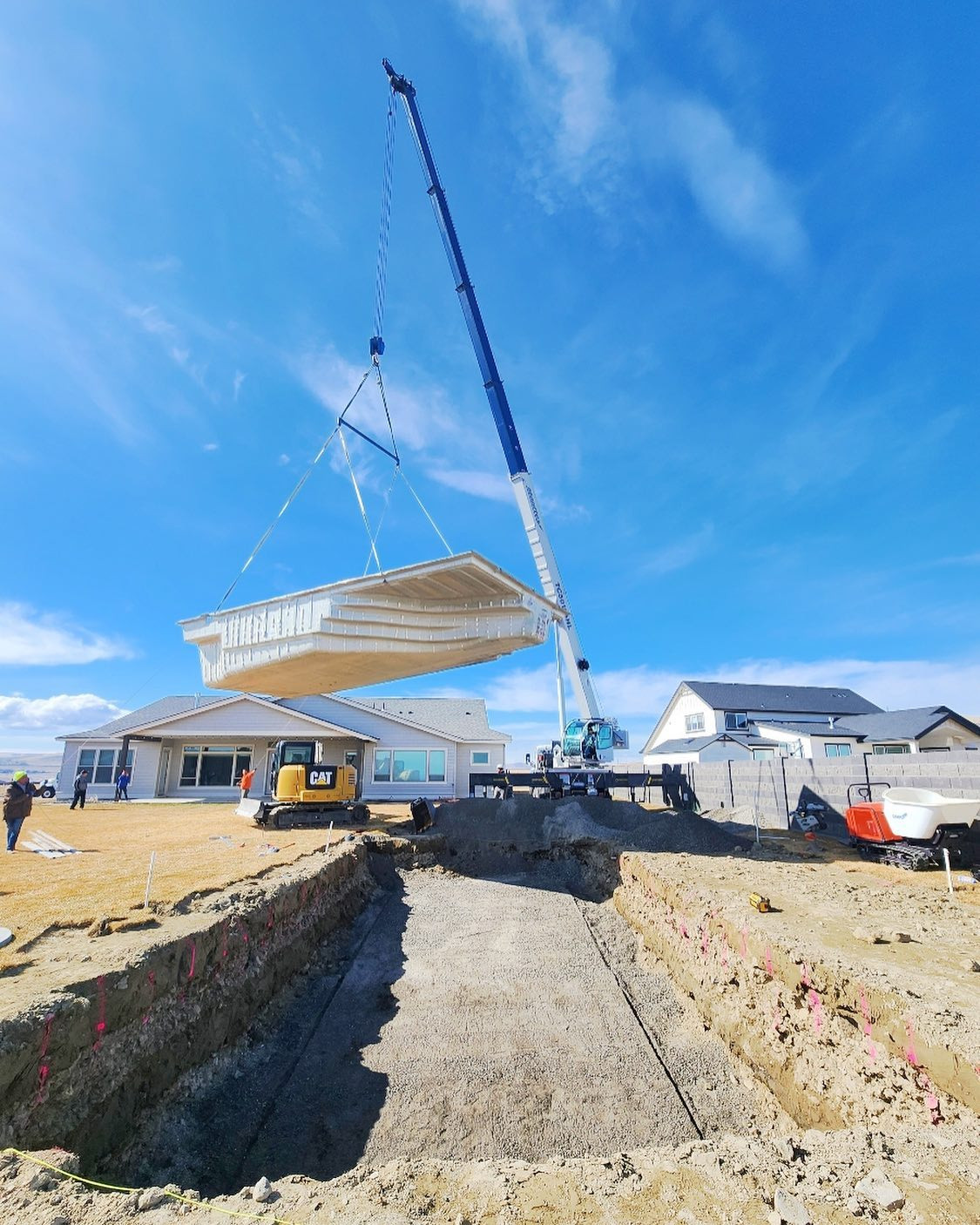 Pool lifted by crane