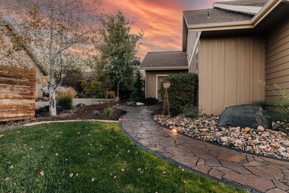 Pathway around home with lights