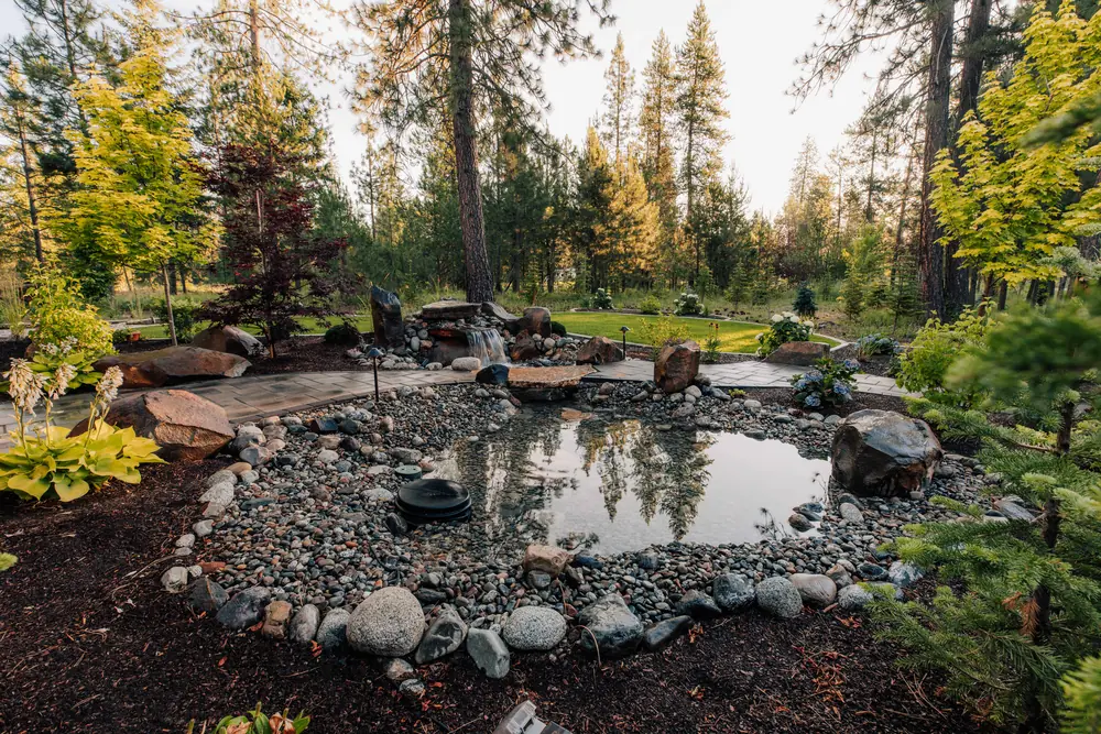 Pond reflecting forest — Water Features by Cross Creek