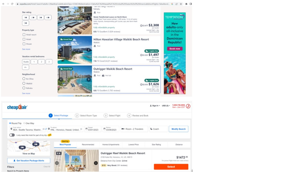 Comparing prices for  traveling