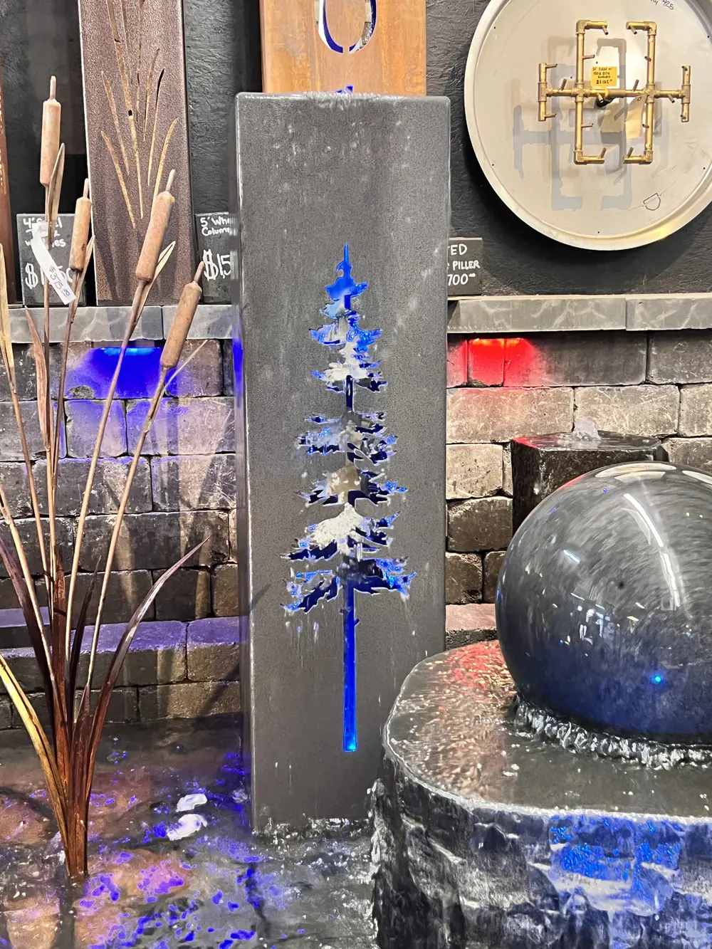4' Powder coated steel tree w/ mirror water feature