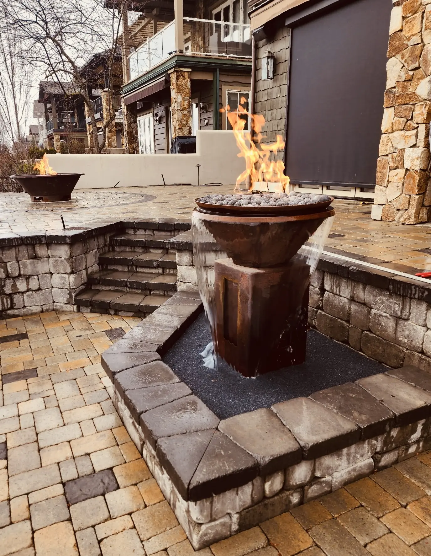 Steel Bowl with Water Feature on a Pedestal