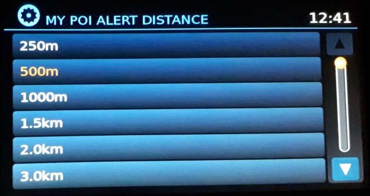 Points of Interest Alert Distance