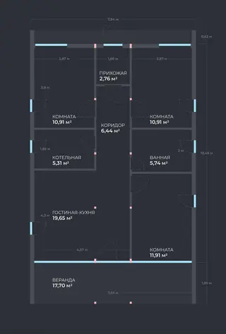 БЕРГ — планировка 76 м², этаж 2