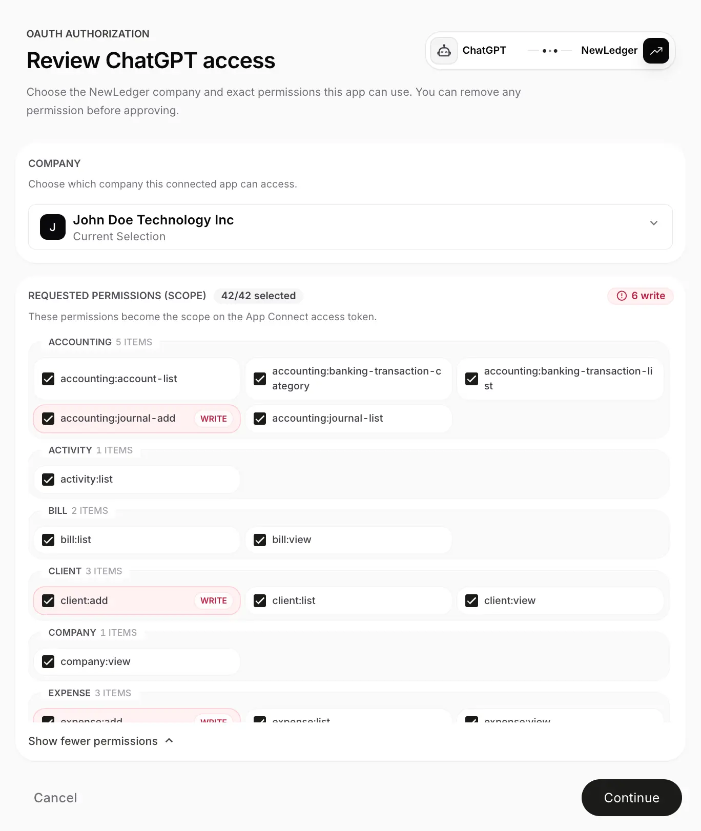 NewLedger MCP OAuth consent form