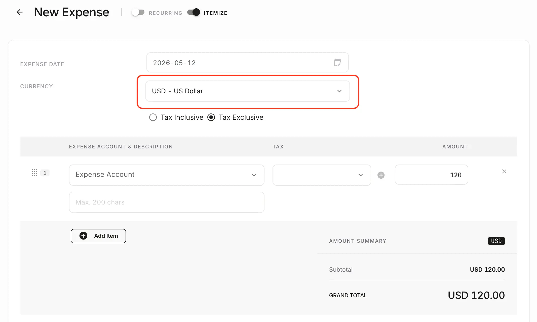 NewLedger multi-currency expense screen