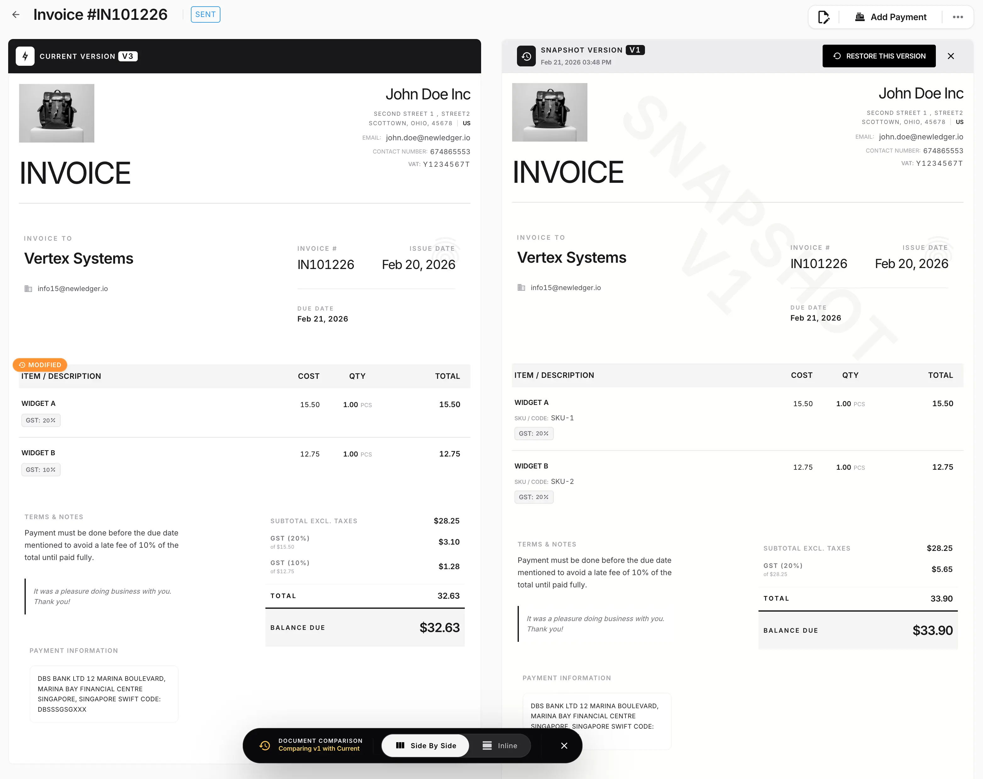 Evolutionary Tracking: Side-by-Side Version Comparison