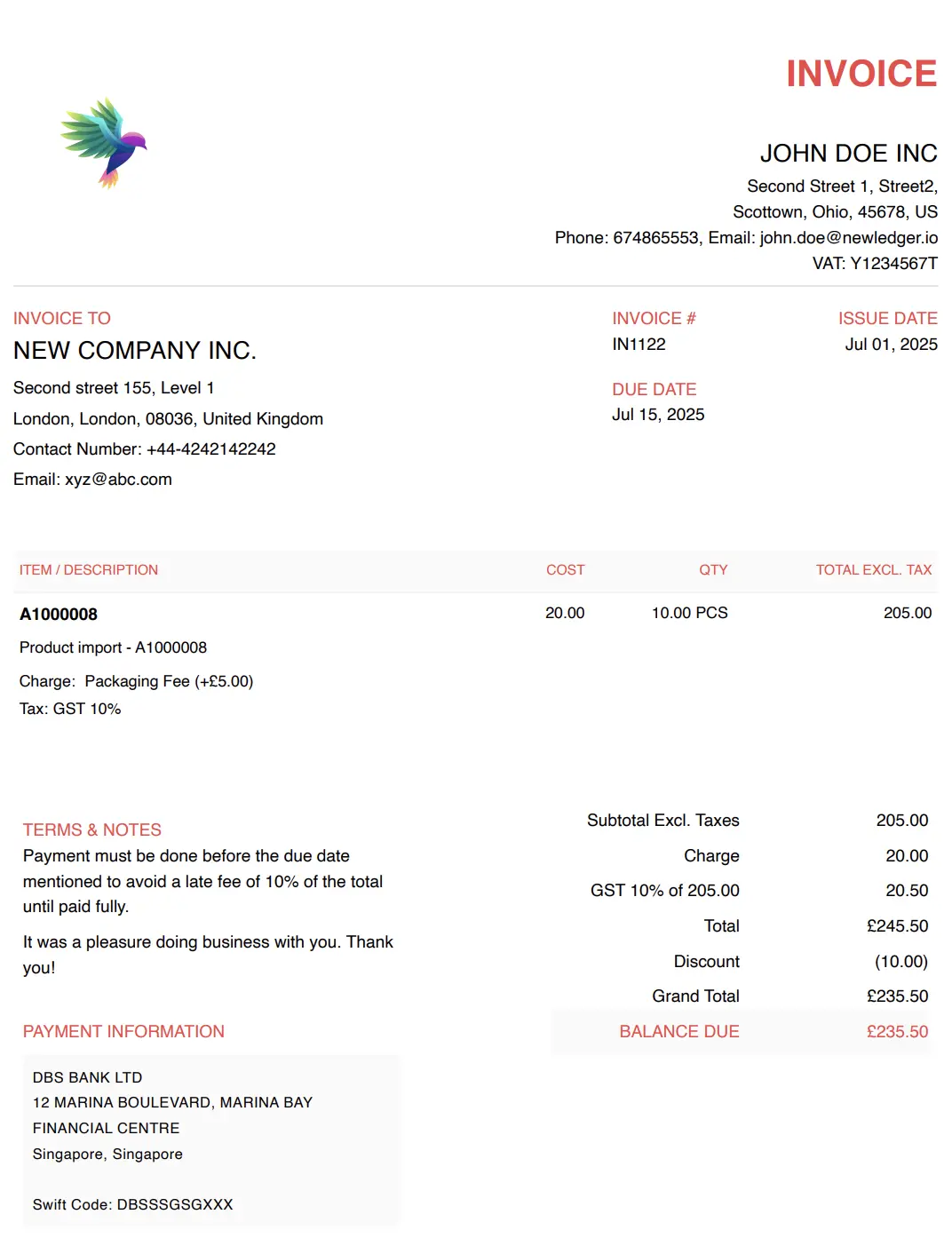 Invoice detail view