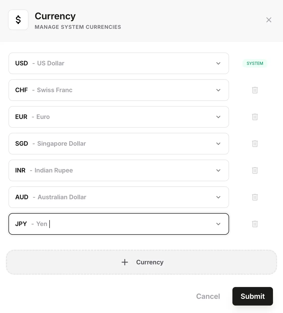 NewLedger add new currency setup screen