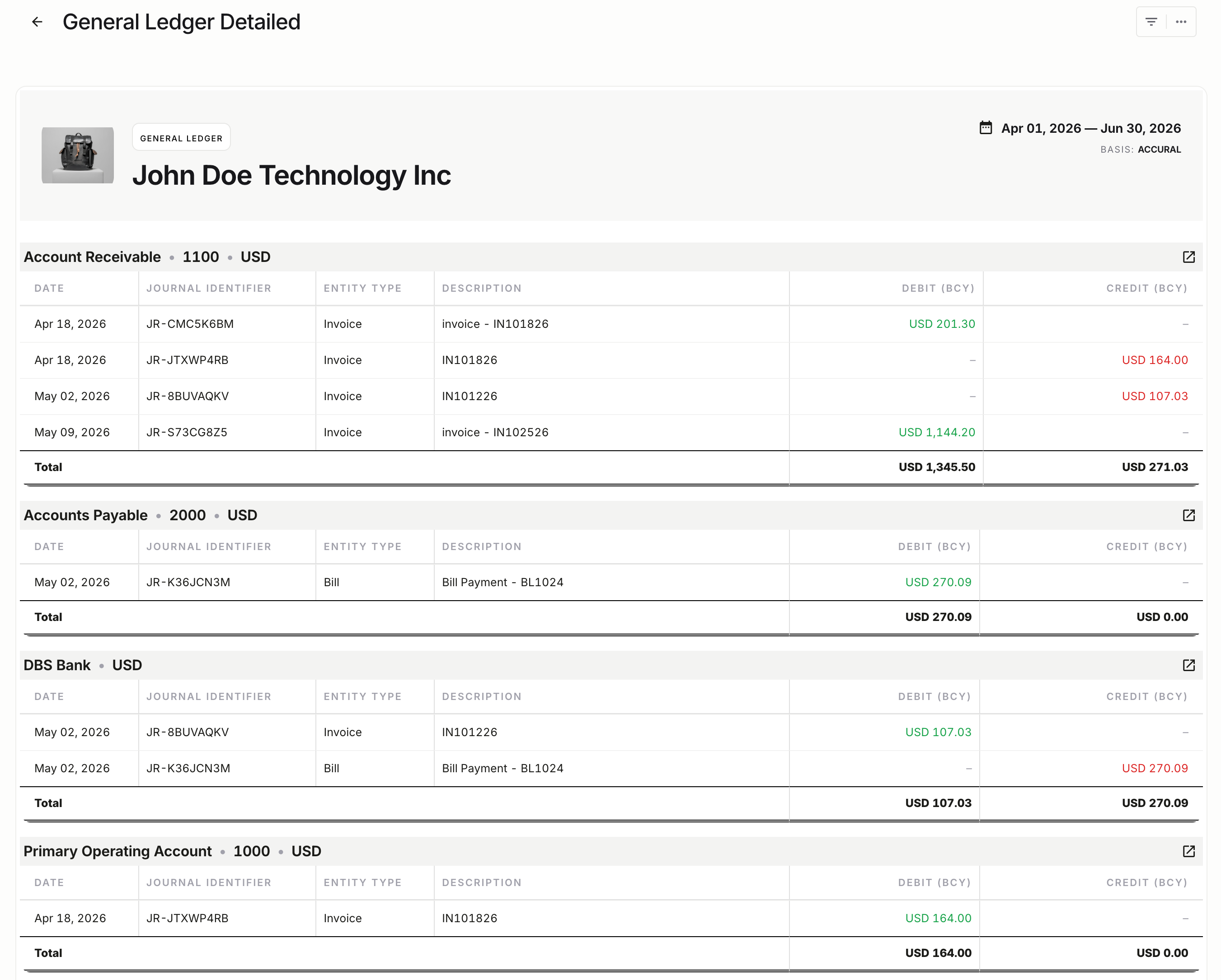 NewLedger general ledger detail screen