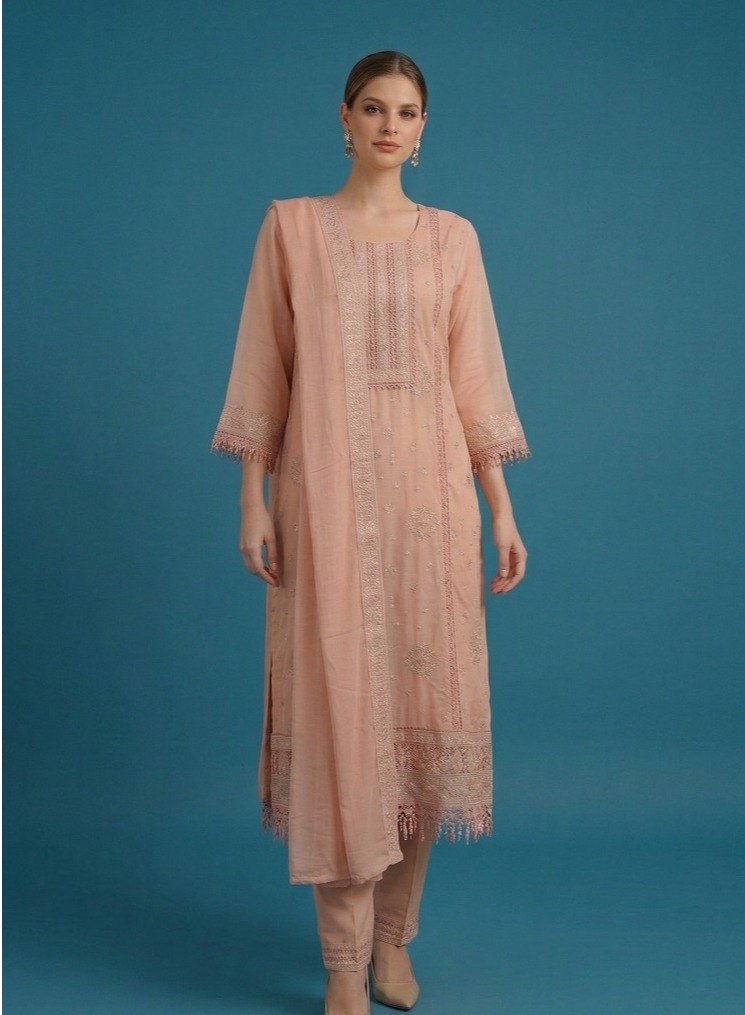 Blush nectar embroidered organza festive ensemble — Kurta Sets | Lehar Clothing UAE