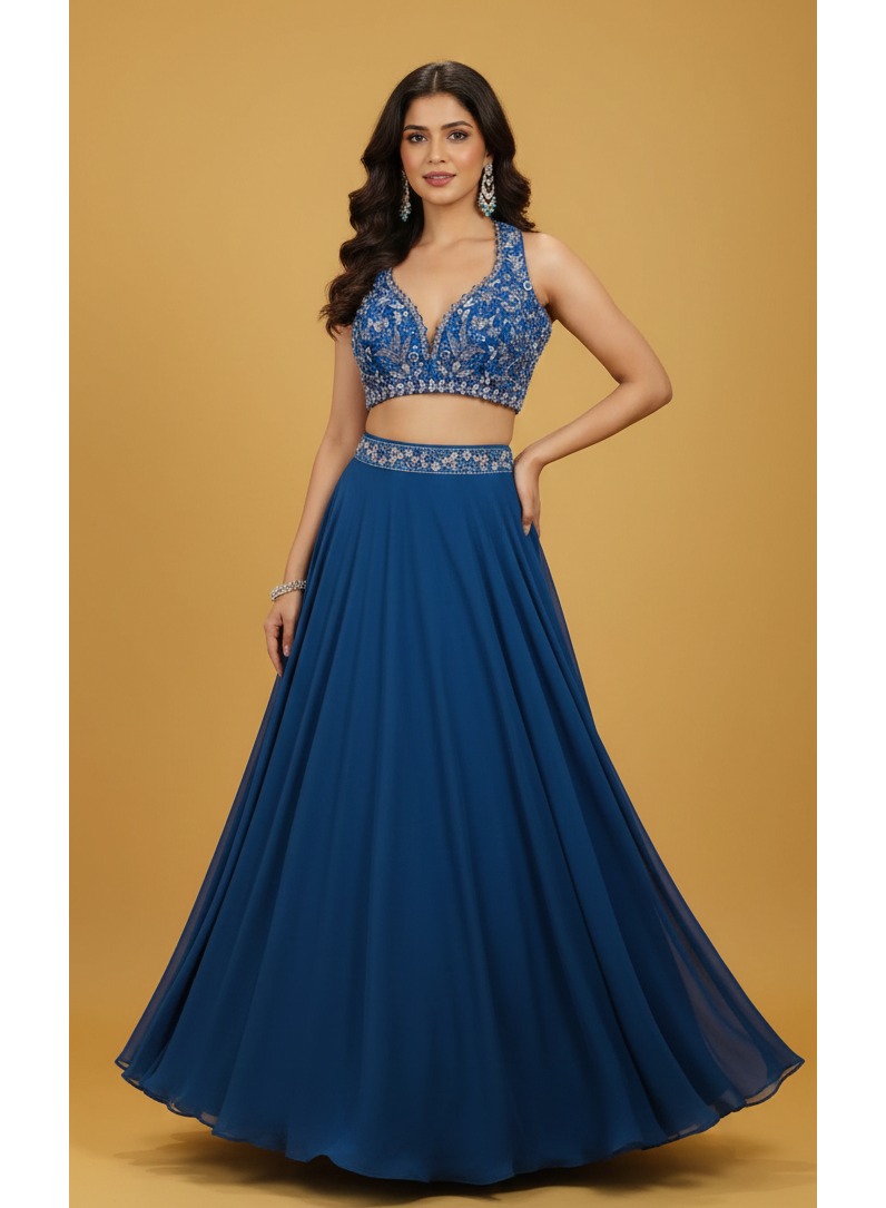 Royal blue hand-embellished lehenga choli set — Lehenga | Lehar Clothing UAE