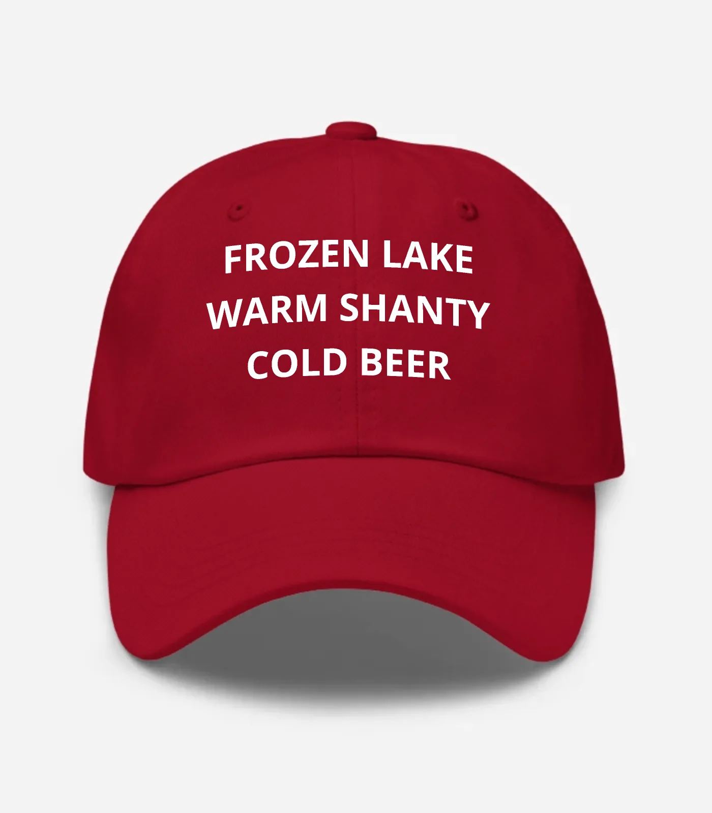 Frozen Lake Warm Shanty Cold Beer Hat - Cranberry