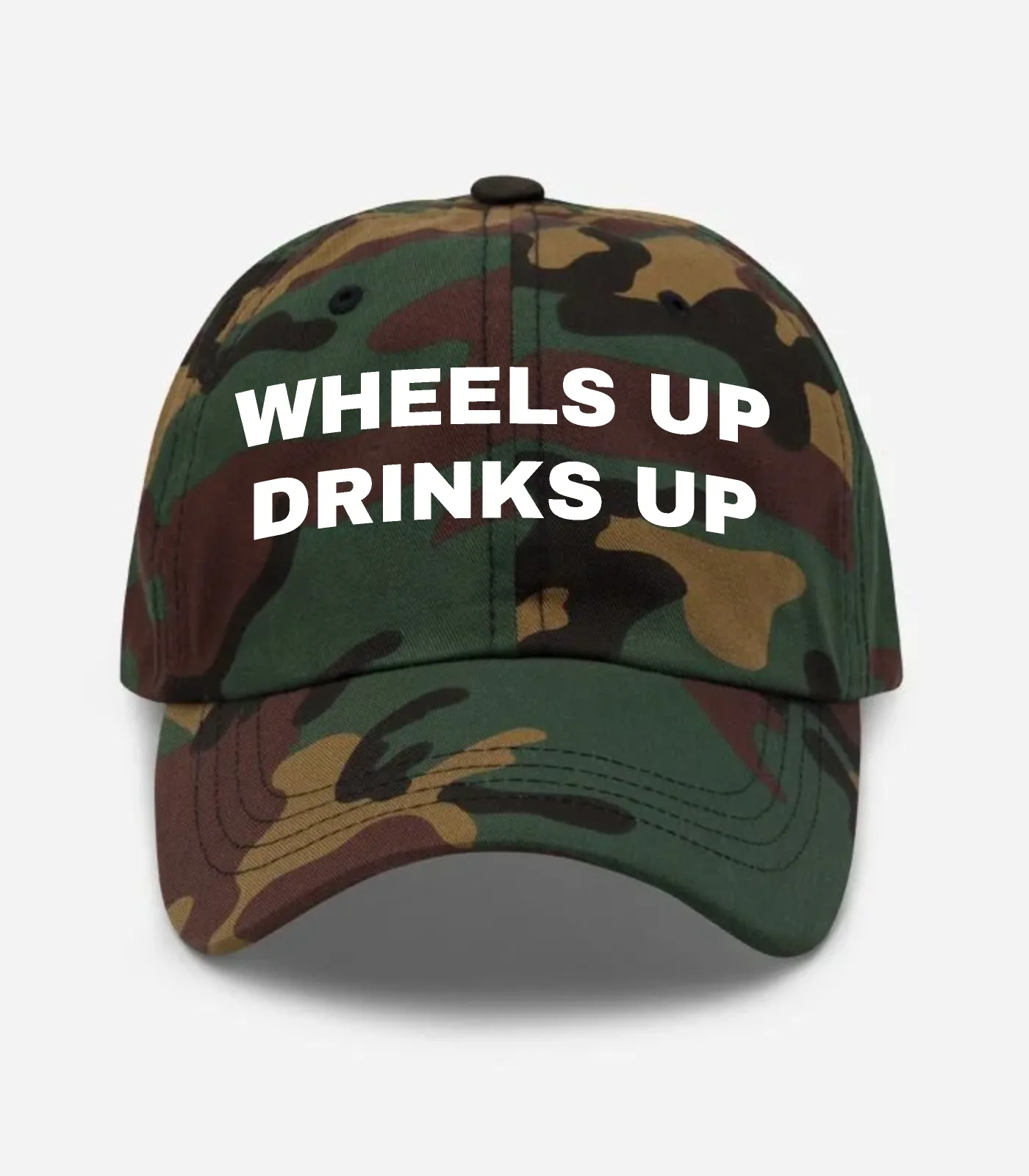 Wheels Up Drinks Up Hat - Green Camo
