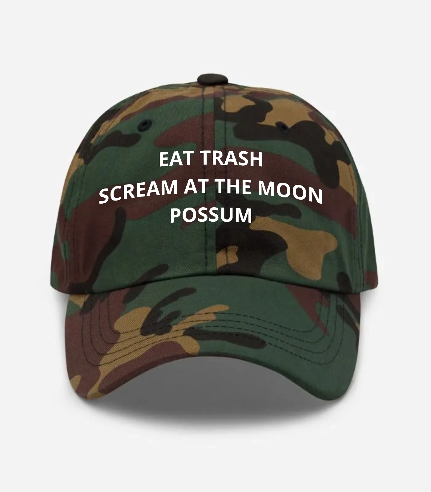 Eat Trash Scream At The Moon Possum Hat - Green Camo