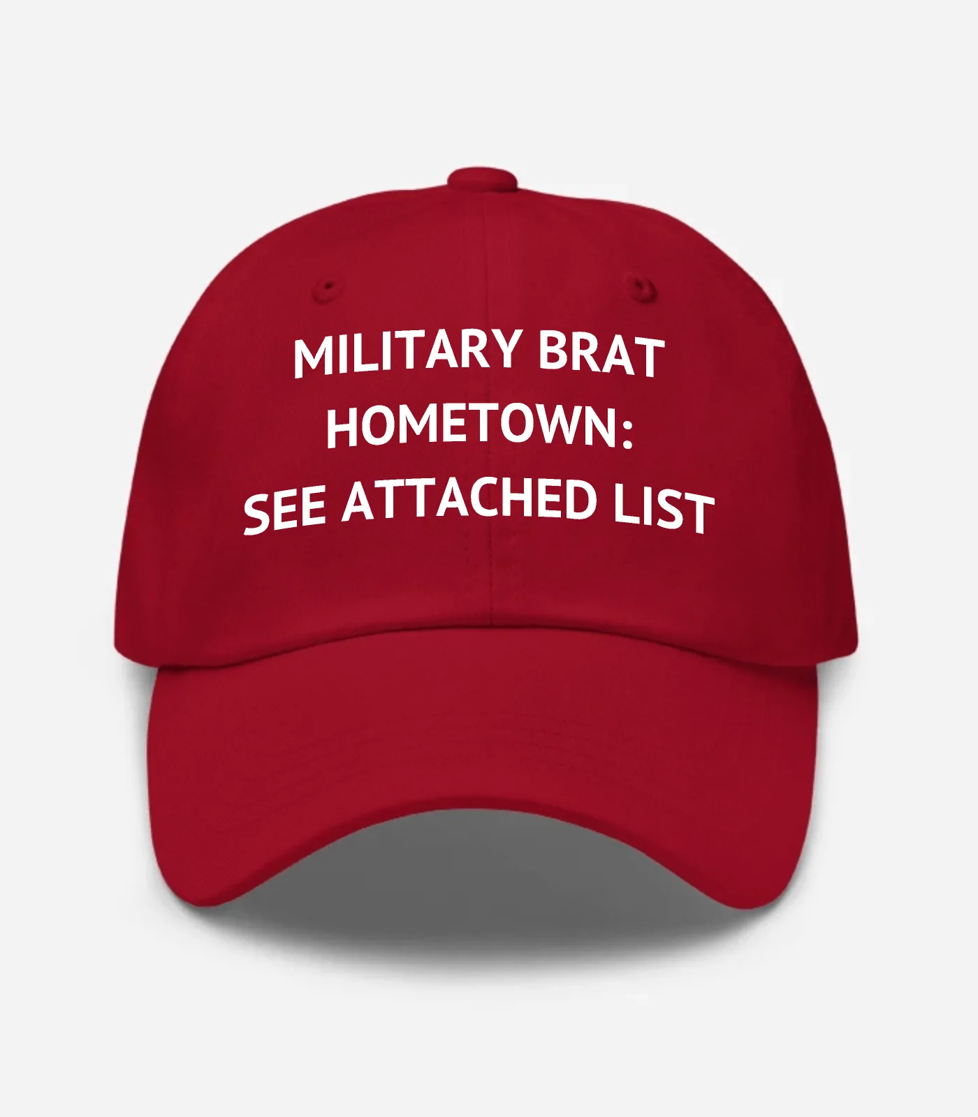 Military Brat Hometown: See Attached List Hat