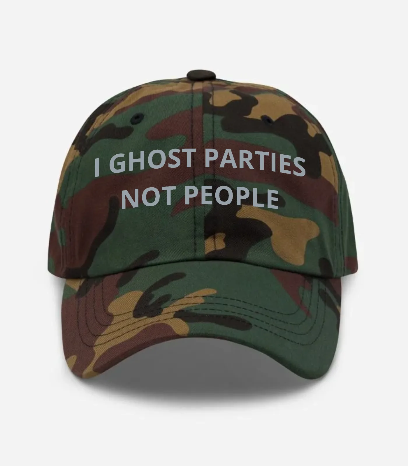 I Ghost Parties Not People Hat - Green Camo