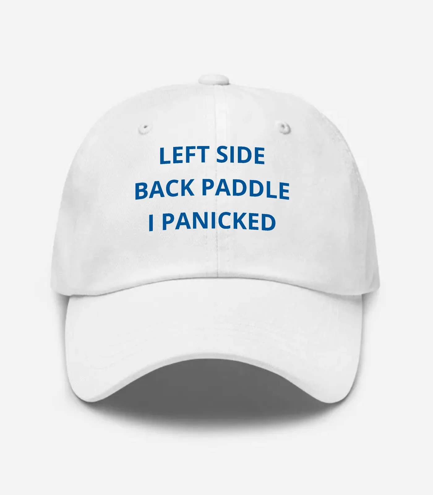 Left Side Back Paddle I Panicked Hat - White