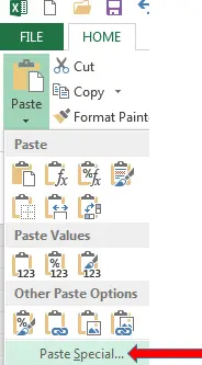 Paste just the values 1