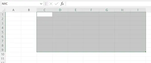 Excel spreadsheet with the NYC named range selected and highlighted