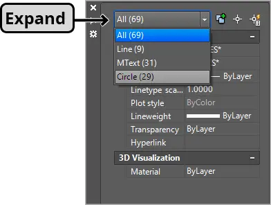 properties palette expand count menu