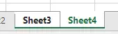 Excel sheet tabs showing grouped sheets with Sheet3 and Sheet4 selected