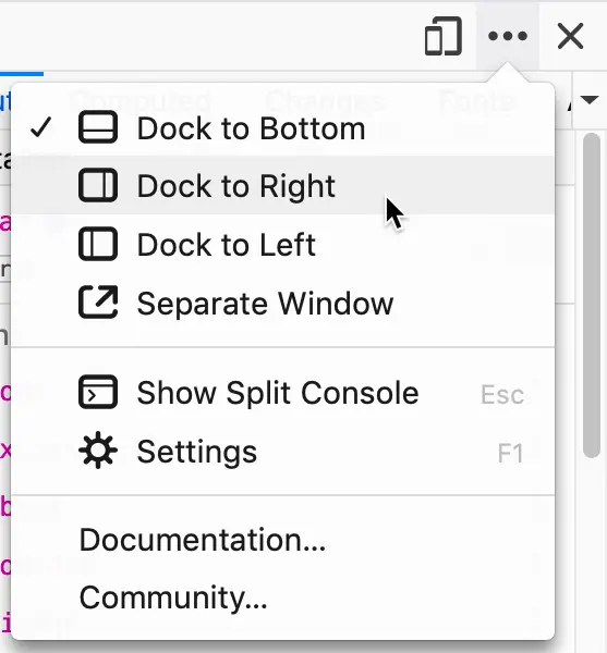 firefox devtools dock right