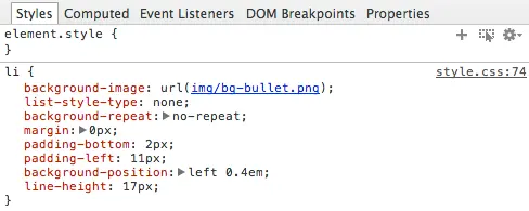 devtools li style