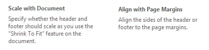 Header and Footer ribbon tab with formatting icons and checkbox options