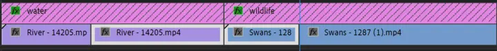 Premiere Pro Timeline showing two footage clips selected for nesting