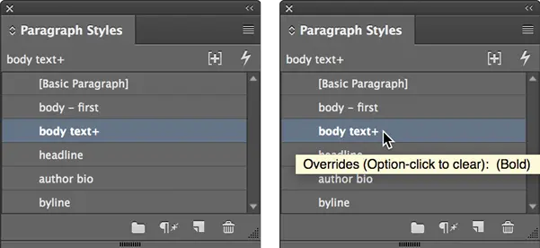 paragraph style override