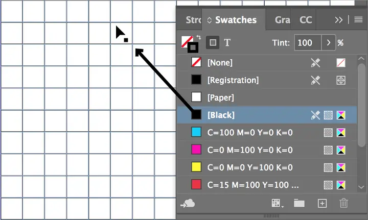 drag black swatch to cell