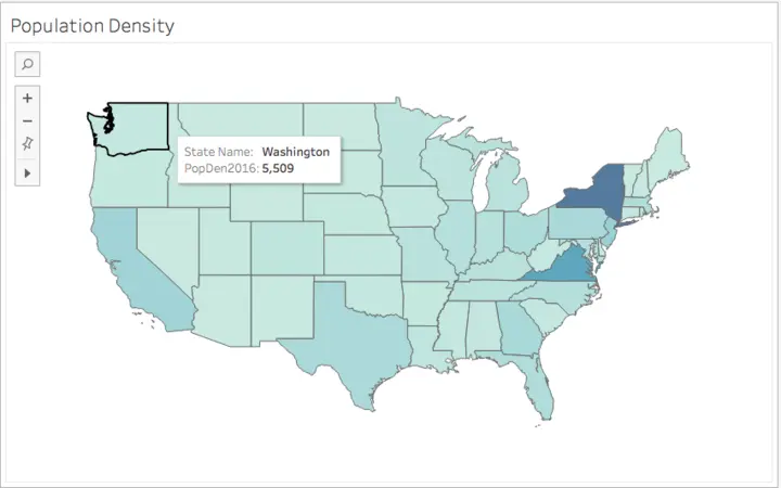 Tableau visualization showing multiple data fields displayed on a map using a dual-axis approach