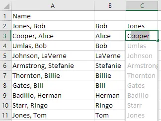 Excel name separation formula - step 14