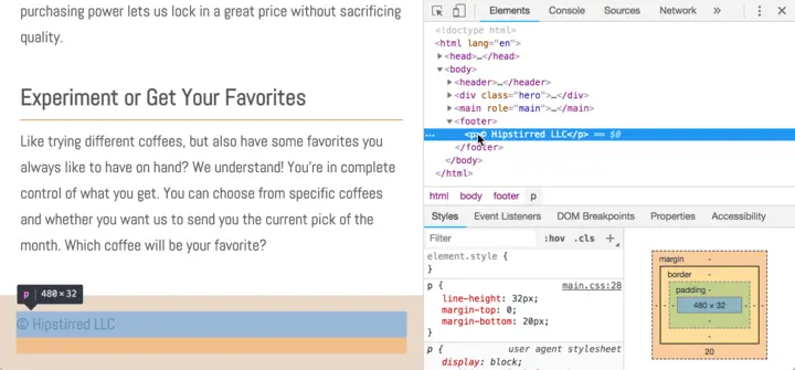 hipstirred footer p margin