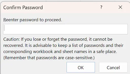Excel password prompt dialog for worksheet or workbook protection