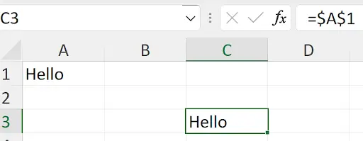 Excel formula bar showing absolute reference =$A<img src=