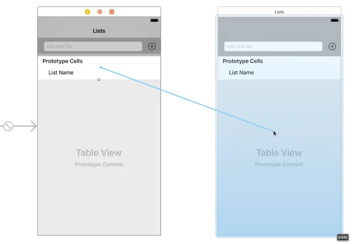 lists create segue between view controllers