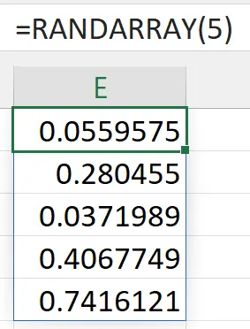 Excel RANDARRAY function generating random numbers in a spill range